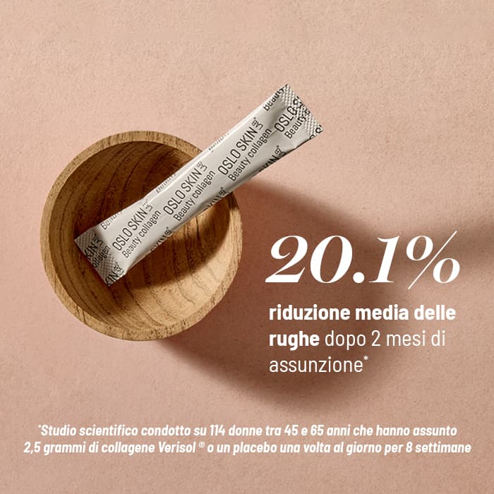 Gli studi confermano una riduzione media del 20.1% delle rughe dopo 2 mesi di assunzione